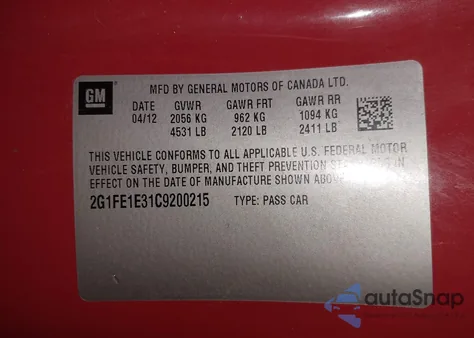 2012 Chevrolet Camaro 1Ls from USA, damaged, VIN 2G1FE1E31C9200215